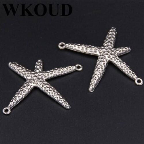 10pcs Antique Silver Color Beach Alloy Metal starfish charms Pendant Diy Jewelry Findings Accessories 43x51mm