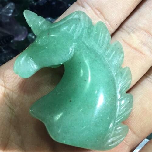 2inch Natural Aventurine Crystal Unicorn Carving Horse Head Sculpture Collection