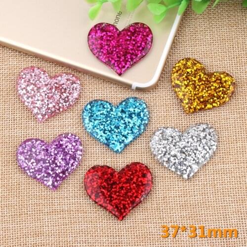 37*31mm Glitter Resin Cabochon Planar Love Heart Shape DIY Jewelry Findings Ornament Accessories Clay Beads Charms 10pcs