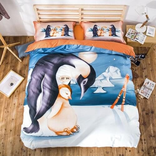 Penguin lion 80S Egyptian Cotton 3D Animal Bedding set Cool Digital printed Duvet Cover Set Bed Sheet PillowCase Queen King 4pcs