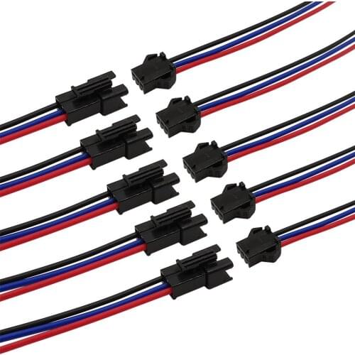 5Pairs JST SM 3Pin 3P Plug Male to Female Jack Socket Pigtail Cable Wire Connector Length 20CM JST Connectors