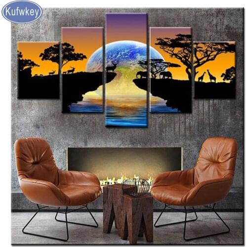 5d Diamond round DIY Diamond Painting 5Pcs Set African landscape diamond Embroidery Cross Stitch Full Rhinestone Mosaic Painting