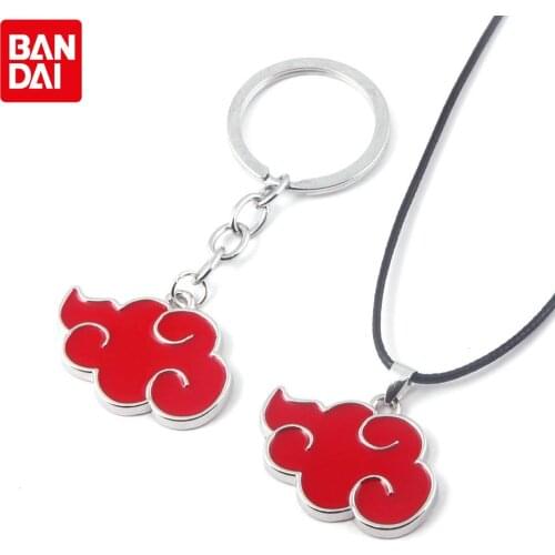 Bandai Anime Naruto Keychains Necklace Figure Uzumaki Sasuke Red Cloud Necklace Cosplay Mental Jewelry Naruto Figures Kids Toys