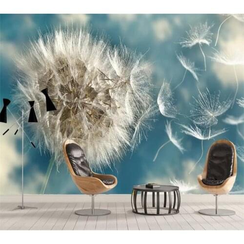 Beibehang Custom wallpaper 3d photo mural light blue pure beautiful dandelion Nordic minimalist mural TV background wall paper