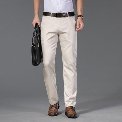 QUANBO Brand Clothing High Quality Mens Performance Stretch Fit Tencel Trousers 2021 Summer New Men Business Casual Pants