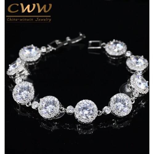 CWWZircons Gorgeous Charm AAA Cubic Zirconia Luxury Micro CZ Bracelets Silver Color Womens Wedding Party Jewelry Gift CB096