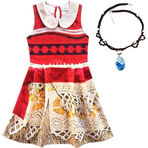 Toddler Kids Cosplay Halloween Costumes Girls Clothes Princess Moana Costume 2020 Vaiana Dress Girl Set Clothes with Necklace