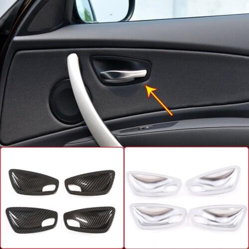 For BMW 1Series E81 E82 2007-11 ABS Chrome/Carbon Fiber Texture Car Inner Door Handle Bowl Decoration Cover Stickers Accessories