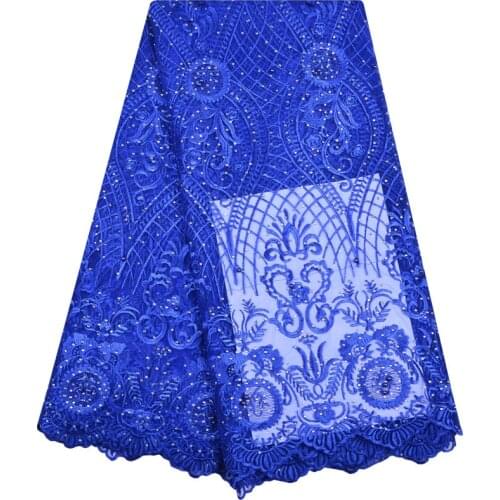 French Net Lace Fabric With Stones High Quality Blue African Lace Nigerian Tulle Lace Fabric 5 yards/lot Net Lace Fabric 1182