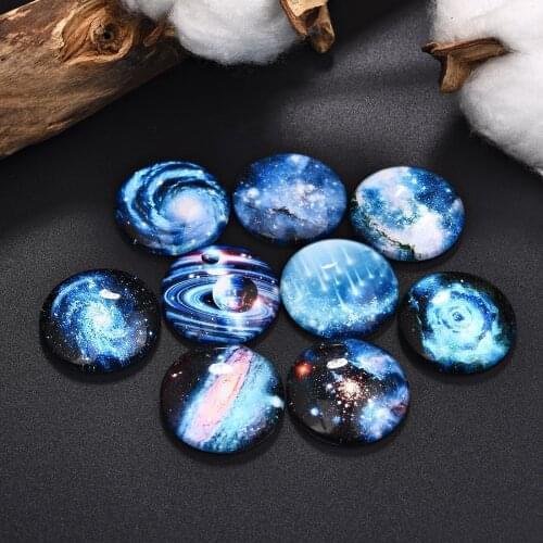 50Pcs Starry Sky Pattern Flat Glass Cabochons Cameo Jewelry Making Fit 12mm 20mm 25mm Blank Base Setting Earrings Necklace DIY