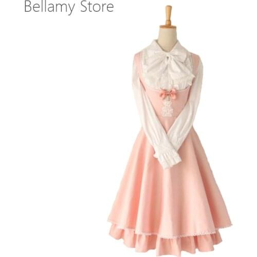 Classic Daily Big bow neckline shirt Little lace skirt Lolita Dress