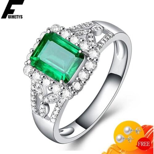 Bali Jelry Trendy 925 Silver Women Ring Rectangle Emerald Zircon Gemstone Open Rings Jewelry Accessories Wedding Engagement Gift