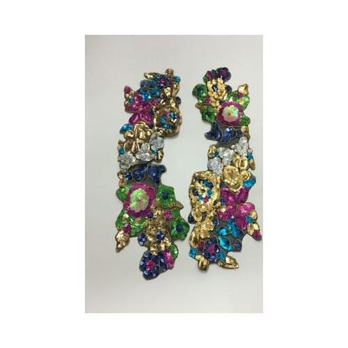 Colorful flower sew on sequins patch embroidered fabric applique T-shirt patches for clothing garment parches para la ropa