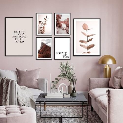 Landscape Poster Nordic Canvas Painting Pink Eucalyptus Wall Art Pictures For Living Room Modern Decorative Prints On The Wall