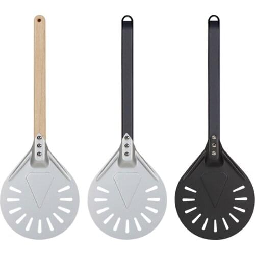 Pizza Turning Small Pizza Peel Paddle Short Round Pizza Tool Non Slip Wooden Handle 7 8 9 Inch Perforated Pizza Shovel Aluminum