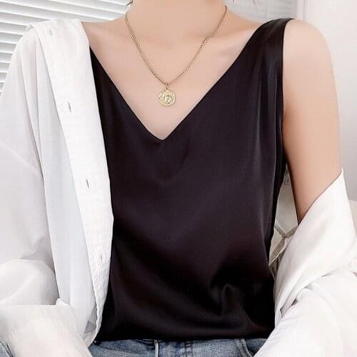 Summer Women New Sling Silk Camisole Vest Strappy Short Loose Vest Tank Top V-Neck Silky Sexy Multicolor Camis Fabric Soft