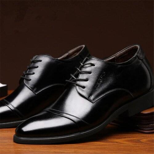 Mens Formal Shoes Genuine Leather Heels 6cm Elevator Shoes Men Handmade Footwear New Black Oxford Mens Pointed Toe Dress Shoes