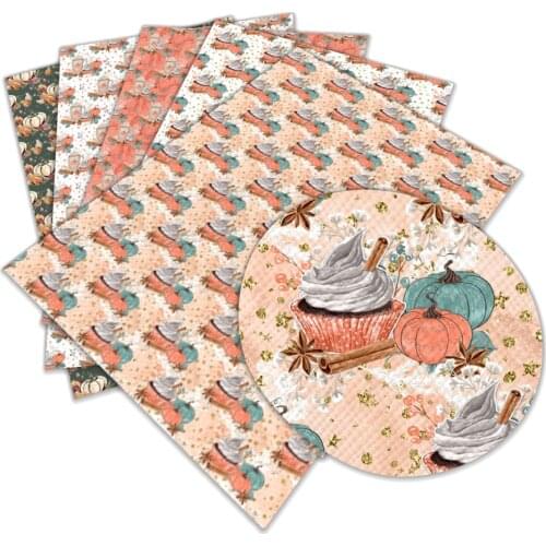 Pumpkin Printed Artificial Leather 30 cm x 136 cm PU Leather Fabric for DIY Bag Material Fabric L04