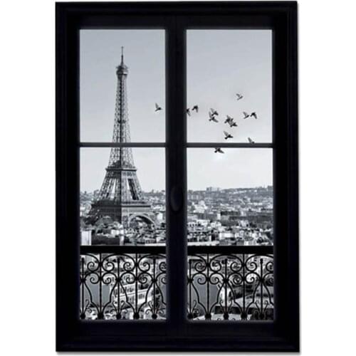 Wall Decals 3D Window Eiffel Tower Paris City Removable Wall Stickers Art Decor Vinyl Decals Kids Child Room Mural Bedroom