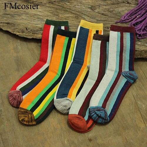 5 Pairs Autumn Winter Mens Sock Funny Cotton Colorful Vertical Stripe Mens Men Socks Art Meias Chaussette Homme Dress Socken
