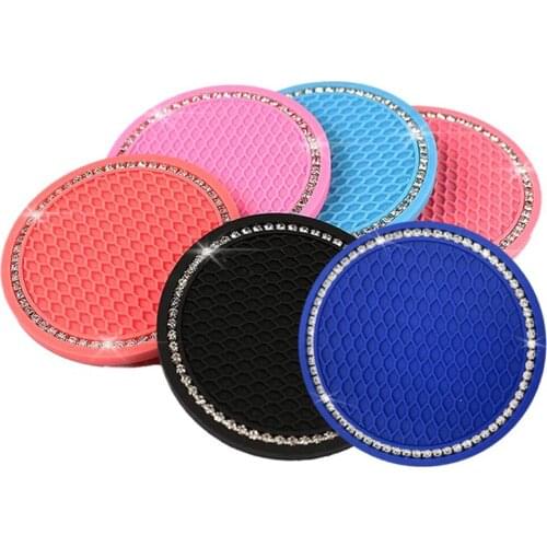 New PVC Car Coaster Auto Cup MatsBling Glitter Acrylic Diamond Insert Coaster Anti Slip Crystal Vehicle Interior Accessories