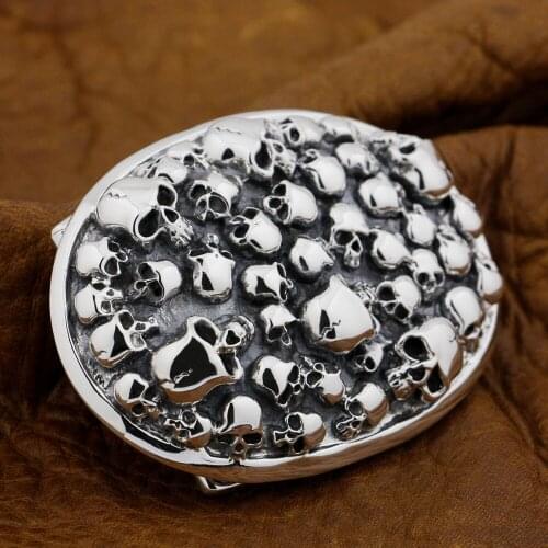 Solid 925 Sterling Silver Skull Mens Biker Rocker Belt Buckle 9C006