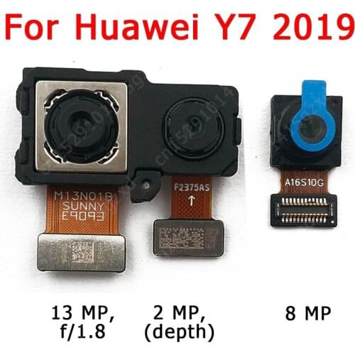 Original Front and Rear Back Camera For Huawei Y7 2019 Main Facing Camera Module Flex Cable Replacement Spare Parts