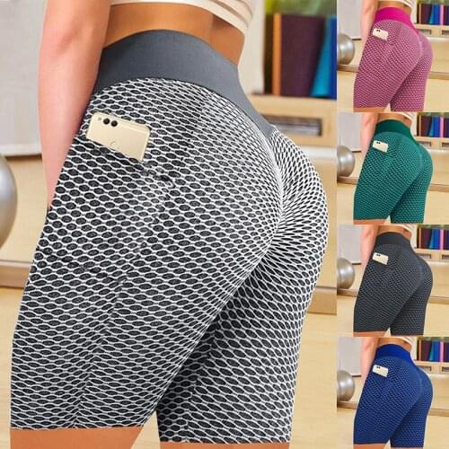 Sexy Booty Push Up Sport Yoga Shorts Women Fitness Pockets High Waist Gym Shorts Seamless Running Biker Short Leggings