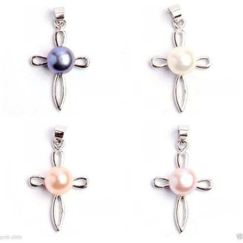 Pretty Natural 7-8mm Freshwater Cultured Pearl Criss-Cross Pendant