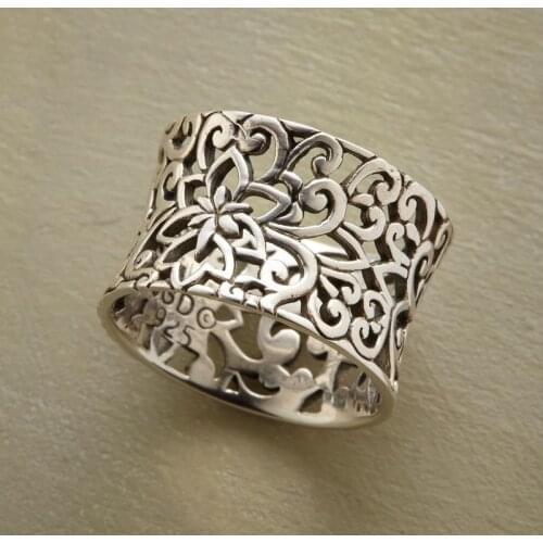 Popular Retro Simple Irregular Hollow Flower Ancient Silver Color Female Alloy Ring For Women Party Jewelry Accessories