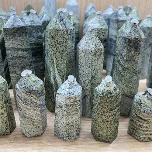 Natural Crystal Point Green Zebra Stripes Stone Healing Reiki Obelisk Quartz Wand Pillar for Home Decoration Pyramid Gift