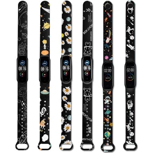 For Mi band 3 4 5 6 Strap Colorful Soft Silicone Bracelet accessories inteligente wristband beauty flowers mi band 3 4 replacem