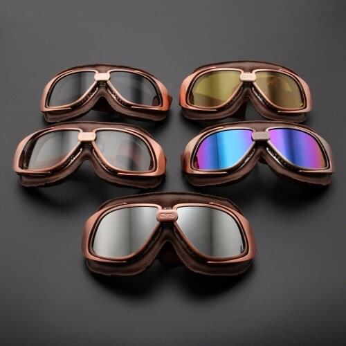 Retro Motorcycle Goggles Glasses Vintage Moto Classic Goggles For Pilot Steampunk ATV Bike Copper Helmet UV Protection Eyewear