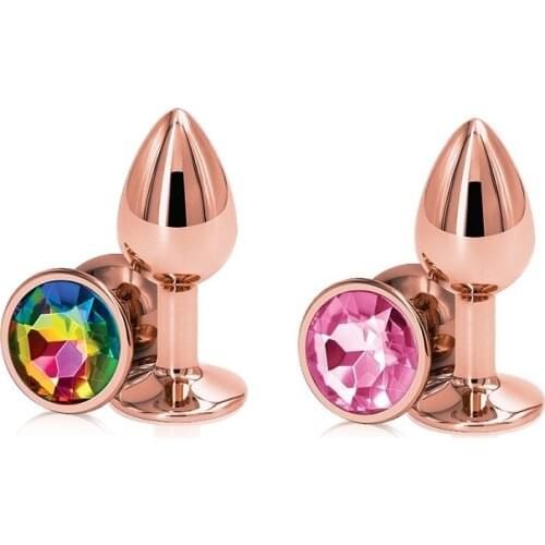 Rose pink gold Small Medium large set Crystal Heart round shape rainbow Metal anal beads butt plug Jewelry insert sex toy