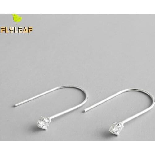 925 Sterling Silver Zircon U Shape Stud Earrings For Women Minimalist Prevent Allergy Student Girl Fine Jewelry Flyleaf