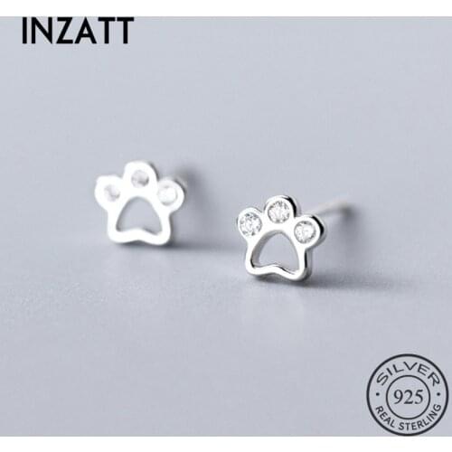 INZATT Real 925 Sterling Silver Zircon Cat Claw Stud Earrings Fashion Women Fine Jewelry Party Minimalist Cute Accessories Gift