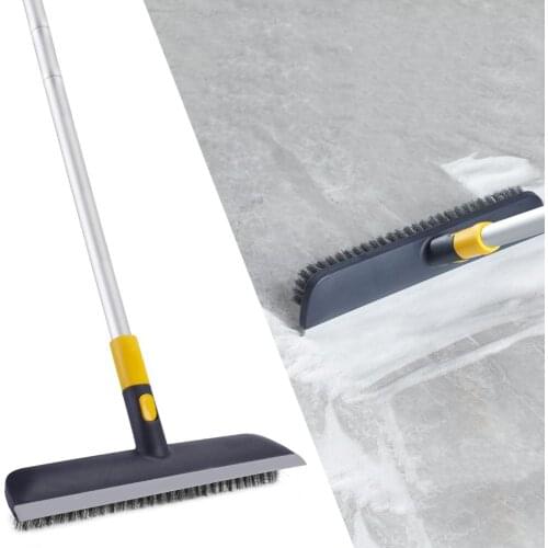 Yocada 2 in 1 Floor Scrub Brush with Scraper and Brush with 51" Long Handle Stiff Bristle Brush Scrubber for Bathroom Kitchen