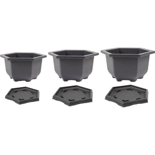 Hexagonal Planters Flower Plant Pots with Drainage Hole & Tray Garden Gardening
