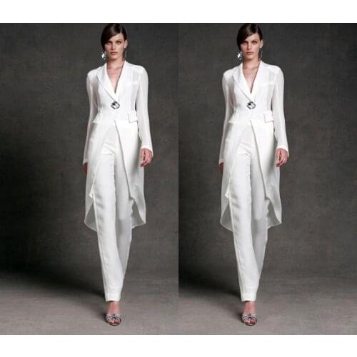 Modest Chiffon Mother of the Bride Dresses Pants Suits V-Neck Long Sleeves Evening Gowns Mother of the Bride Suits