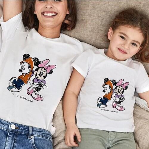 Mickey And Minnie Disney Cartoon Print Family Matching T-shirt Short Sleeve Family Look T-shirts Mother and Daughter Clothes