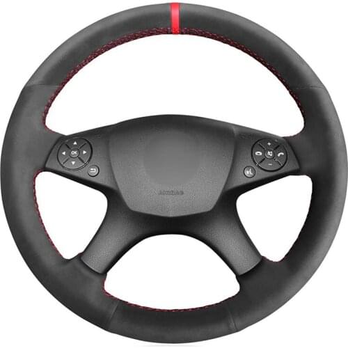Hand-stitched Red Marker Black Suede Car Steering Wheel Cover for Mercedes Benz W204 C-Class 2007-2010 C280 C230 C180 C260