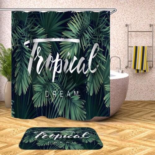 Tropical Plant Shower Curtain Flowers Leaves Waterproof Bath Curtains for Bathroom Bathtub Bathing Cover Large Wide 12pcs Hooks