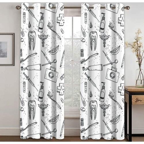 Living Room Shading 90% Decorative Curtain Dental Doctor Pattern Home Textile Decoration Bedroom Perforated Curtains