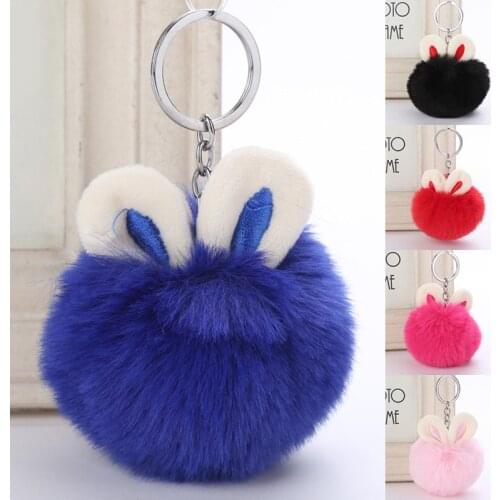 Bunny Ear Fur Pompom Key Chain Fake Rabbit Fur Ball Keychains Pom Pom Fluffy Bag Charms Bunny Pendants Keychain Keyring