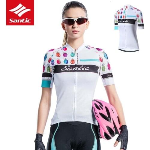 Santic Cycling Jersey Ladies Cycle Wear Shirt High Tech Fabric Fruit Style Cycling Clothing Women Summer Short Sleeve Cuff
