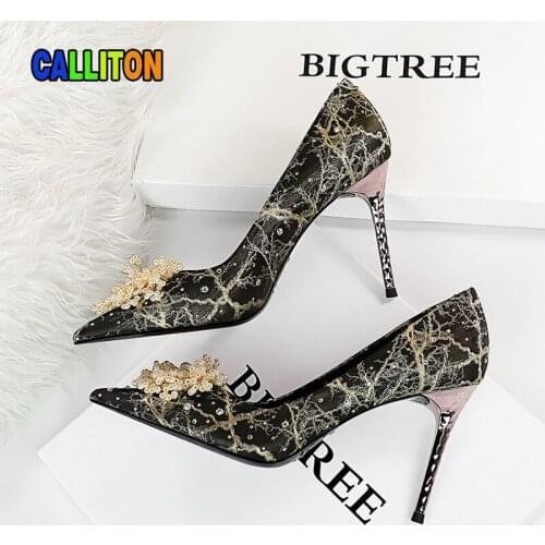 Womens Shoes On Heels Sandals Autumn Wedding Bride Stripper Heels Sex Appeal Super High (8cm-up) Pearl Rhinestone Party Pumps