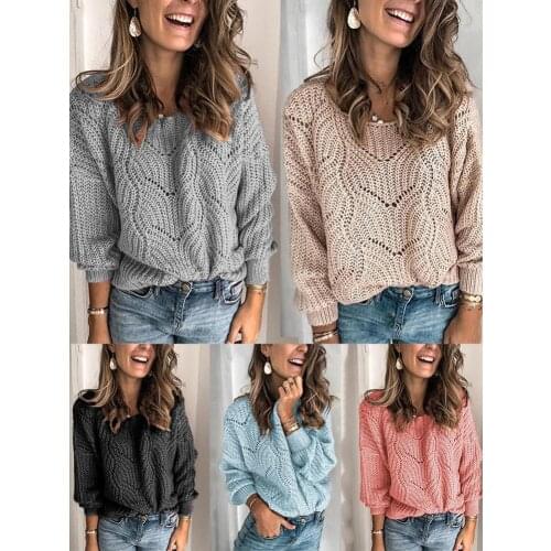 Women Sweater Ladies Hollow Out Pull Knitted Causal Tops Ladies Knitwear Loose Hollow Out Long Sleeve Knit Pullover Tops 2020