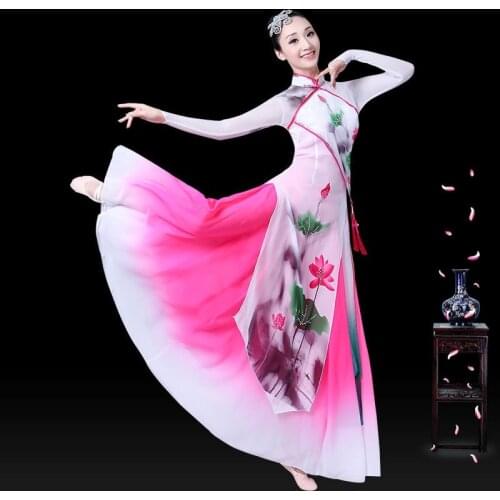 2019 women national dance performance clothing full sleeve flower dress chinese style dance costumes stage dance wear TA2275