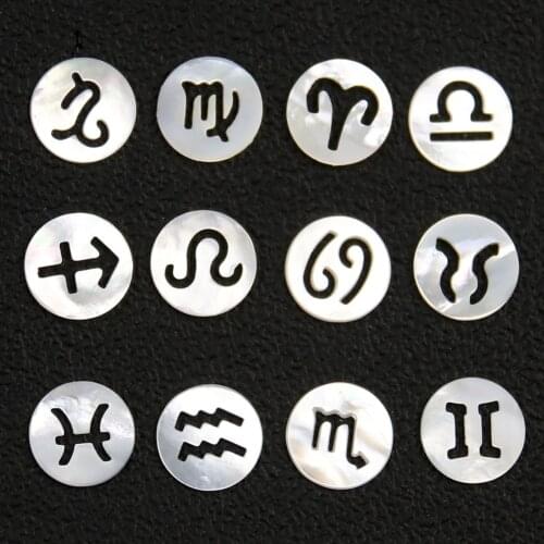 1pcs White Shell Wafer Hollow Out Zodiac Signs 12 Constellation Mother of Pearl Birthday Necklace Earrings Bracelet Jewelry Gift