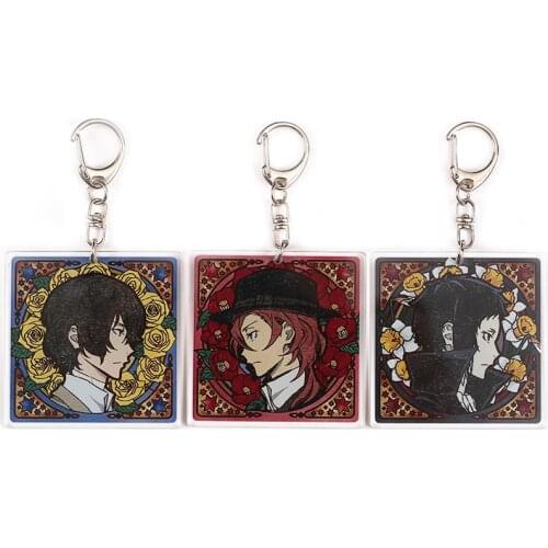 1 Pcs Kawaii Anime Bungo Stray Dogs Keychains Women Men Dazai Osamu Acrylic Pendant Keyrings Unisex Key Holder Figure Toys